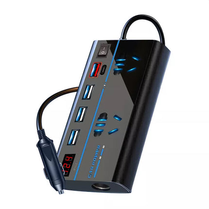 200W Car Power Inverter, 12V to 240V AC Outlet & 4 USB Ports (QC3.0) – Laptop/Camera Charger, Cooling Fan