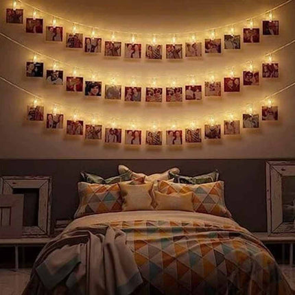 Battery LED Photo Clip String Lights 40 Clips 6m for Picture Hangers