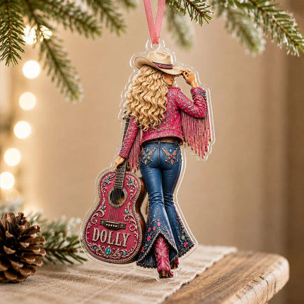 Pink Fringe Guitar Country Music Acrylic Christmas Ornament Gift