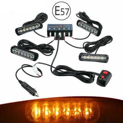 4x6 LED Amber Strobe Light Bar - 12V Flashing Beacon for Vehicle Recovery, Emergency Warning