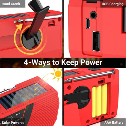 Portable Solar & Hand Crank Emergency Radio, Waterproof w/ Flashlight & Reading Light