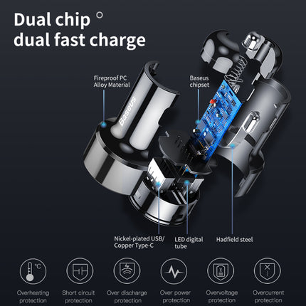 Baseus 45W Car Charger: PD3.0 QC4.0 Fast USB-C Adapter for MacBook Air, iPhone 15, Galaxy, iPad Pro in Car