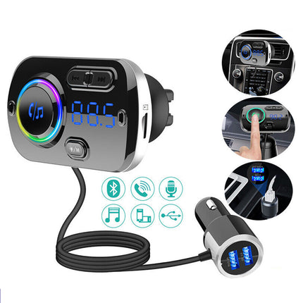 3-in-1 Bluetooth FM Transmitter for Car: Wireless Hands-Free Calling, Fast QC3.0 USB Charger, MP3 Player & FM Radio Tuner