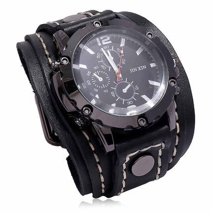 Military Retro PU Leather Strap Watch Men's Punk Quartz Cuff Wristwatch
