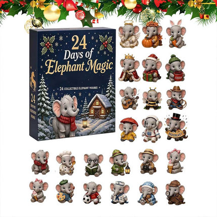 Christmas Advent Calendar 2D Acrylic Elephant Pendants 24-Day Ornament
