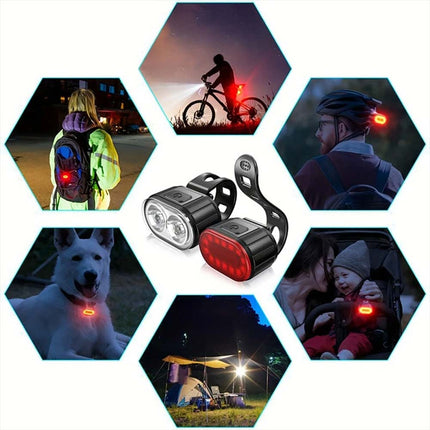 2PCS Super Bright Bike Light Set Front & Rear Waterproof LED Torch
