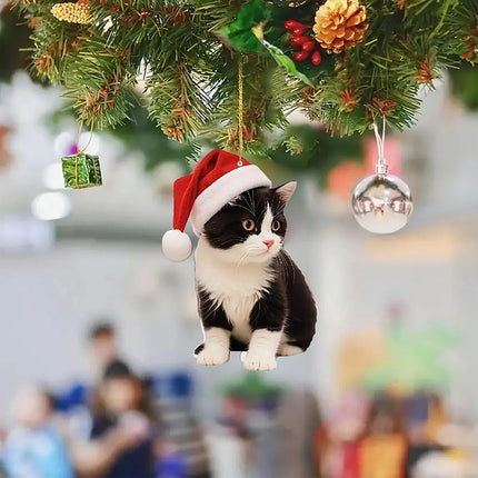 Cat Christmas Ornaments, 2D Acrylic Hanging Decorations for Tree