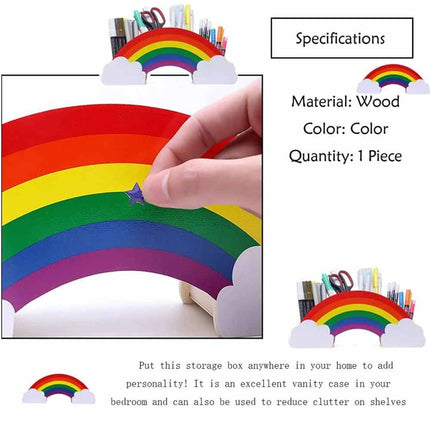 Rainbow Wooden Pen Holder DIY Pencil Case Desk Organizer for Phone Storage