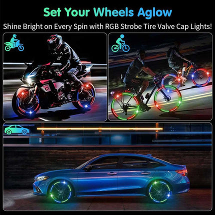 4-Pack LED Tire Valve Stem Lights - Strobe & Flash Wheel Lights for Cars, Trucks, Motorcycles