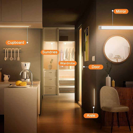 LED PIR Motion Sensor Strip Light Magnetic USB Rechargeable for Cabinet & Closet