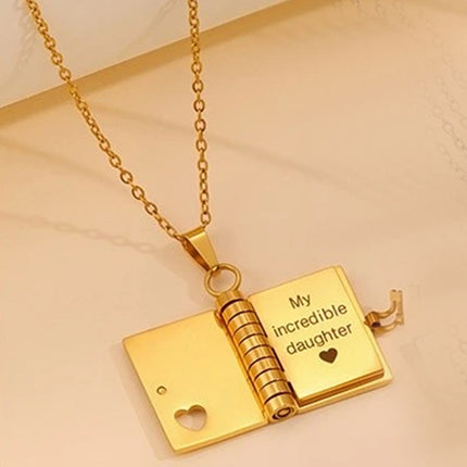 Engravable Openable Book Pendant Necklace for Daughter