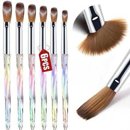 6Pcs Acrylic Powder Nail Art Brush Set Kolinsky Sable Brushes