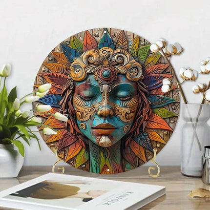 Circular Wooden Wall Art, Boho Garden Decor, Witchy Wall Hanging 20cm