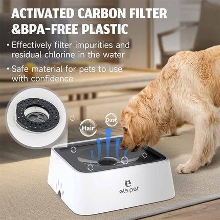 Non-Spill Slow Drink Dog Water Bowl with Filter - 1.5 Litre