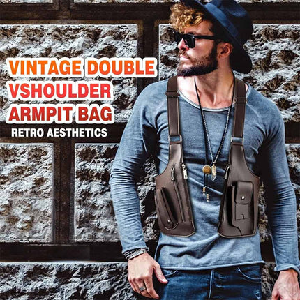 Adjustable Anti-Theft Underarm Shoulder Bag PU Leather Wallet Holster - Brown