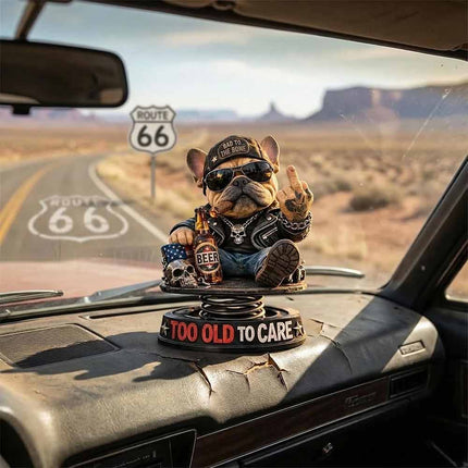 Funny Resin Bulldog Nodding Head Dog – Too Old To Care Dashboard Bobblehead