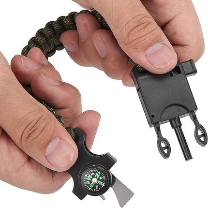 5-in-1 Survival Bracelet: Paracord, Compass, Whistle, Fire Starter, Cutter for Outdoor
