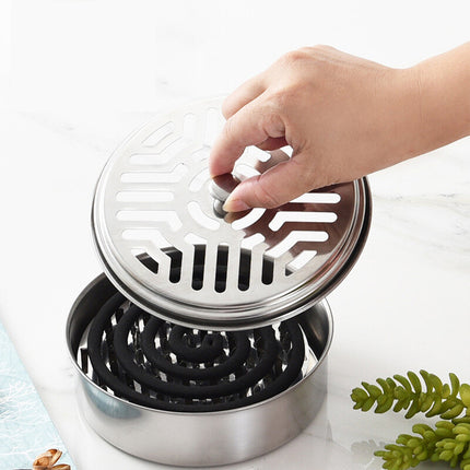 Stainless Steel Mosquito Coil Holder with Lid, Smokeless Repellent for Outdoor Anti Bug Fly