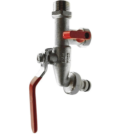 Premium 1/2" BSP Dual Outlet Garden Tap Brass Nickel Plated Auto