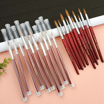 Crystal Pink Metal Handle Acrylic Nail Brush Set – 9PCS Kolinsky Sable Hair for Acrylic Liquid & Powder