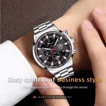 Men's Stainless Steel Business Fashion Watch with Gift Bracelet