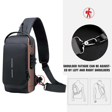Anti-Theft Men's Sling Chest Bag w/ USB & Lock