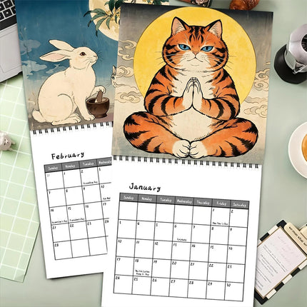 Japanese Cat 2027 Wall Calendar Month-to-View Hanging Cat Calendar