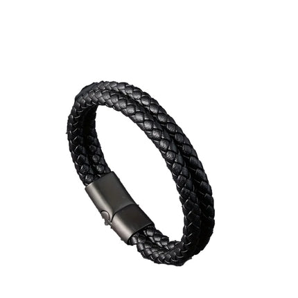 Men's Braided Leather Magnetic Bracelet 6mm Black 21cm