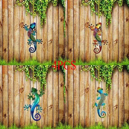 4X Colorful Gecko Wall Art – Lizard Fence Garden Decor