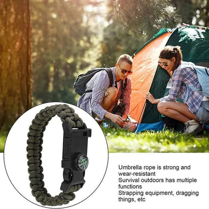 5-in-1 Survival Bracelet: Paracord, Compass, Whistle, Fire Starter, Cutter for Outdoor