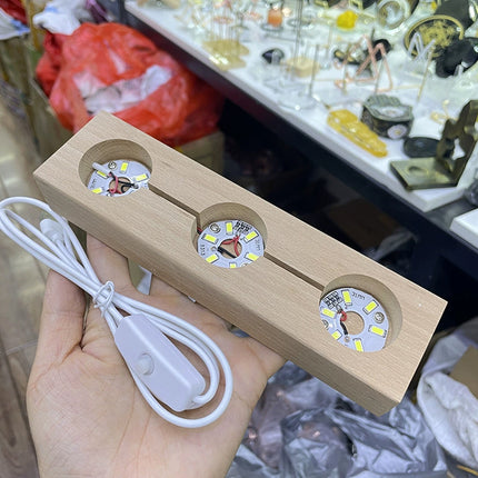 Wooden Light Up Crystal Holder with 3 White LED Lights