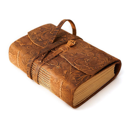 Handmade Leather Carved Brown Writing Notebook – Antique Vintage Daily Journal