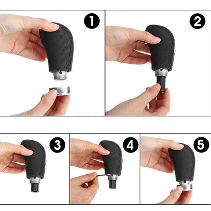 5/6 Speed Manual Car Gear Shift Knob, 3-Piece Black PU Leather Cover Cap Set