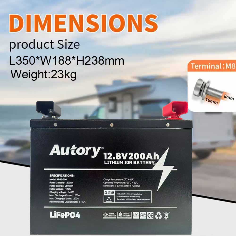 12.8V 200Ah LiFePO4 Battery with Metal Case | for RV, Solar, Marine