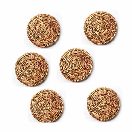 6Pcs Rattan Coaster Set with Base Heat Resistant Cup Mats Autumn Design