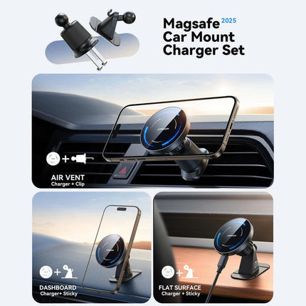 2-in-1 15W MagSafe Magnetic Wireless Car Charger Mount for Air Vent & Dashboard