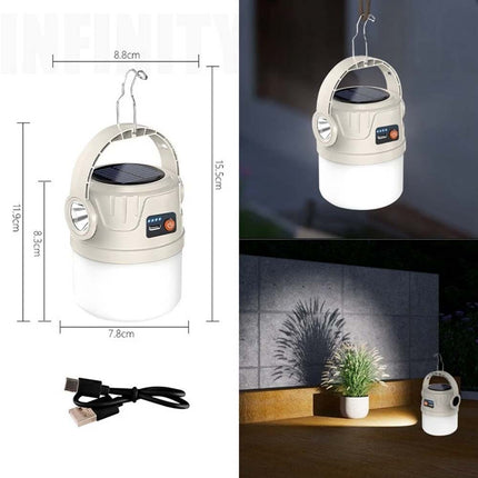 Solar LED Camping Lantern Flashlight, USB Rechargeable Tent Light for Outdoor Hiking & Emergency
