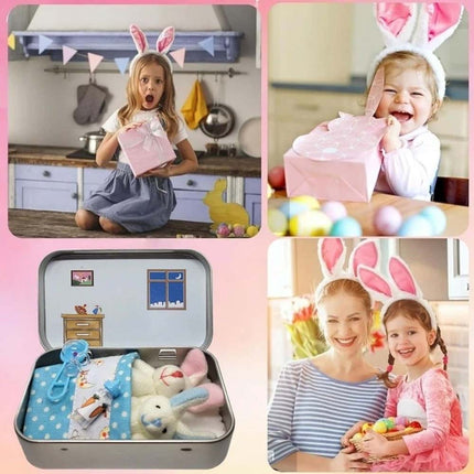 Easter Pocket Bunny Hug Plush Toys – 2 Bunnies in Tin Box, Cuddle Gift for Boys Girls