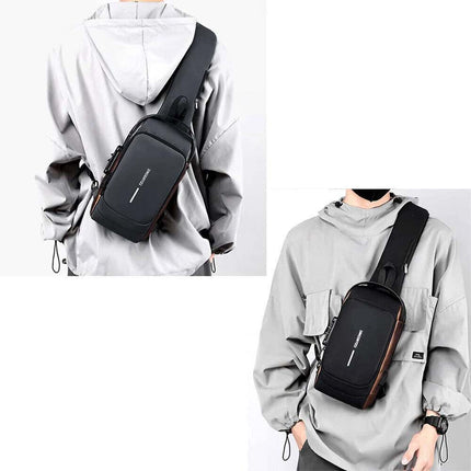 Anti-Theft Men's Sling Chest Bag w/ USB & Lock
