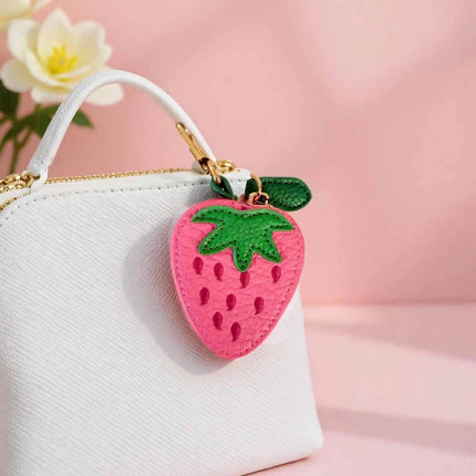 Strawberry Coin Purse Keychain Leather Small Bag Charm