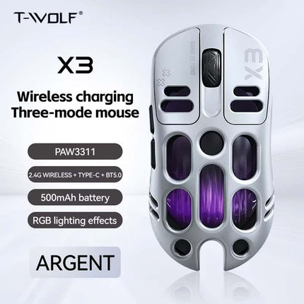 RGB Wireless Gaming Mouse, 12000 DPI PixArt PAW3311, 500mAh BT/2.4G & Wired