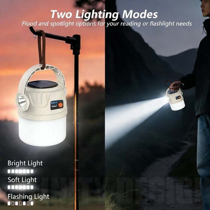 Solar LED Camping Lantern Flashlight, USB Rechargeable Tent Light for Outdoor Hiking & Emergency