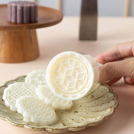 DIY Mooncake Mould with 6 Geometric Stamps Hand Press Cookie Cutter