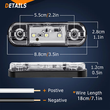 4X White 3-LED Clearance Marker Lights for Truck, Trailer, and Caravan, 12V/24V Compatible