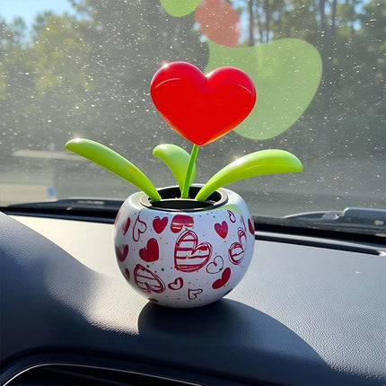 Solar Dancing Flower Figurine, Red Light-Up Car Dashboard Toy