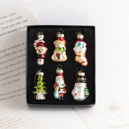 Set of 6 Retro Glass Christmas Tree Hanging Nostalgic Decorations