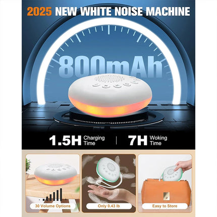 Portable White Noise Sound Machine 20 Sounds with RGB Light for Sleep Adults & Kids