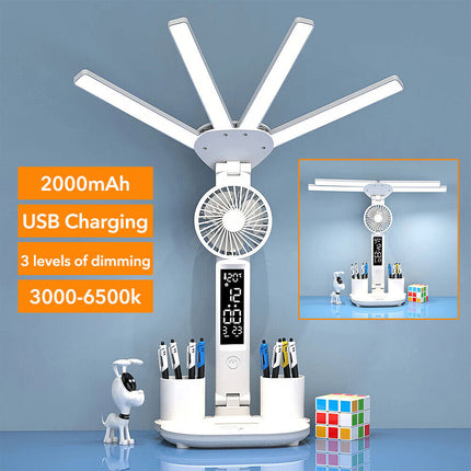 4-in-1 LED Desk Lamp with Fan, Dimmable for Reading & Night Light