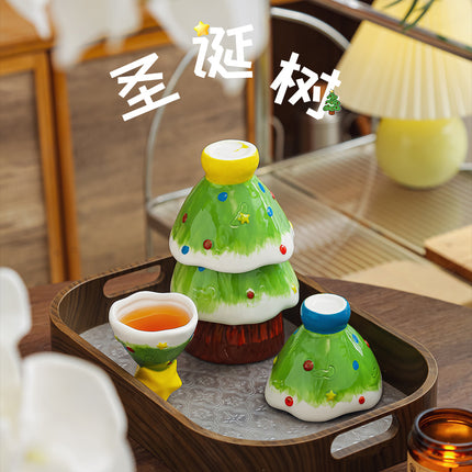 5Pcs Stackable Christmas Tree Ceramic Tea Cup Set Hand Painted Gift