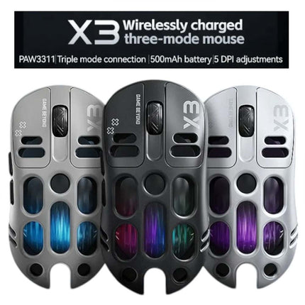 RGB Wireless Gaming Mouse, 12000 DPI PixArt PAW3311, 500mAh BT/2.4G & Wired